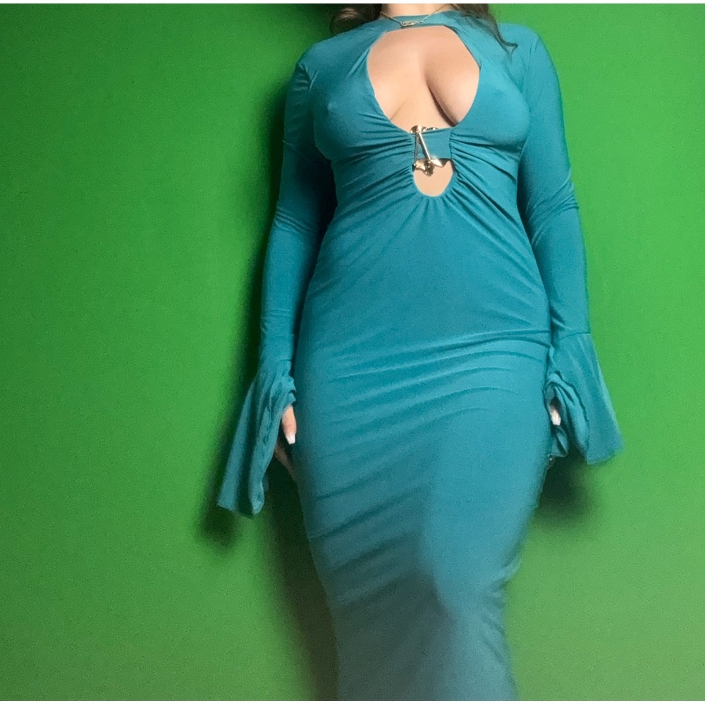 Teal Cutout Long-Sleeve Bodycon Dress